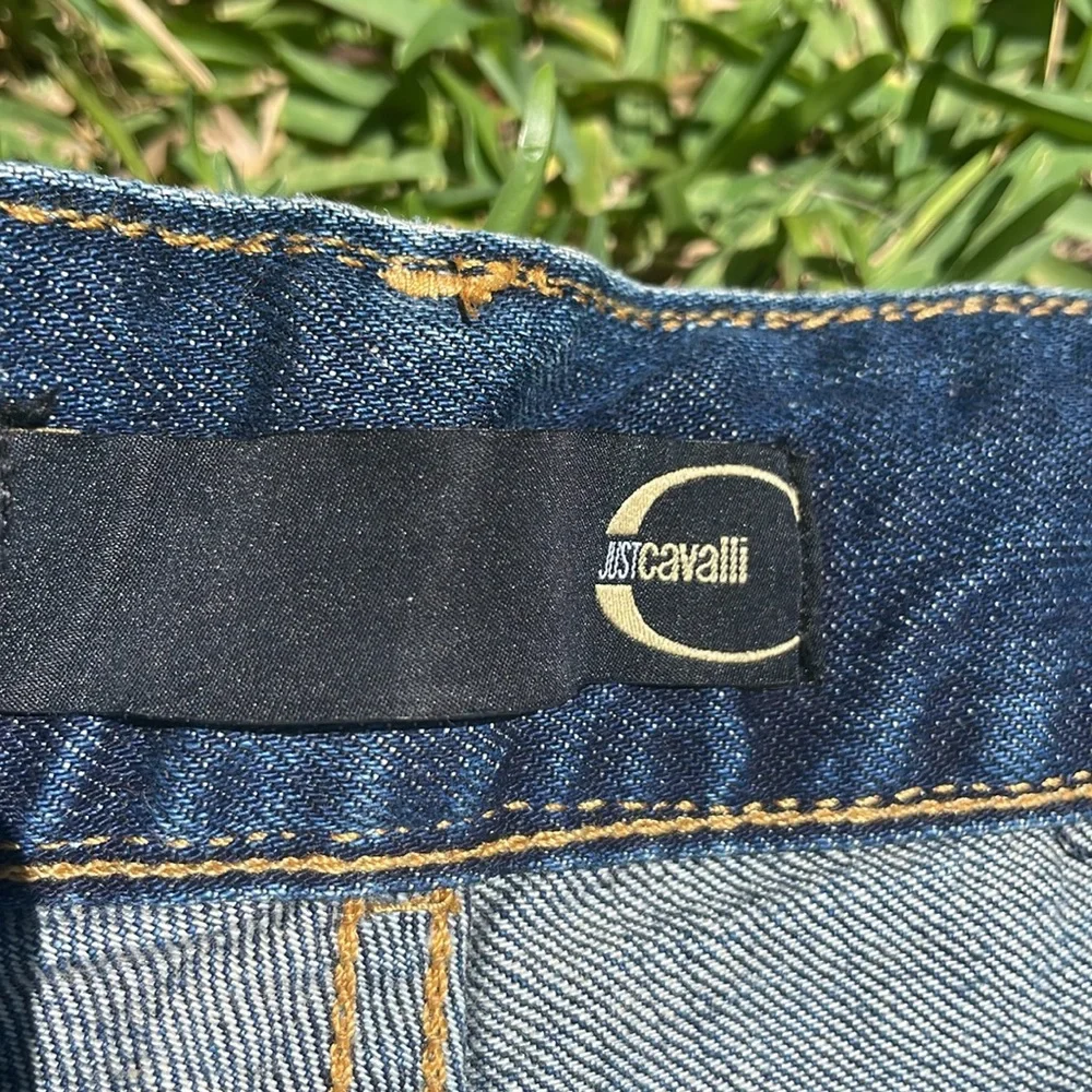 Just Cavalli Dark Brown Leather Trim Jeans